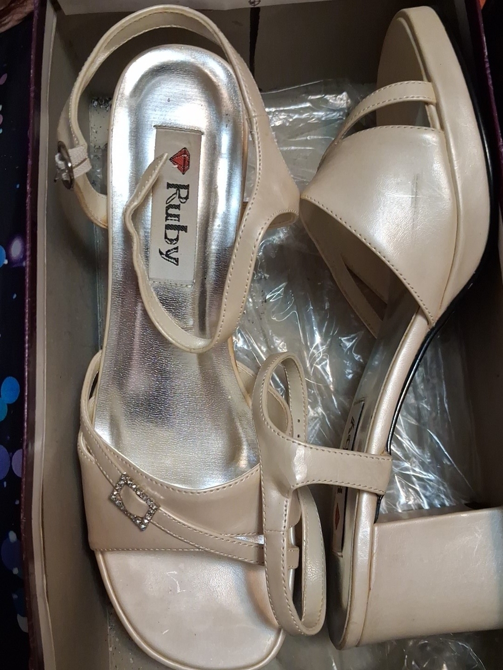 Ruby Rd. Cream Block Heel Sandals with Buckle Accent